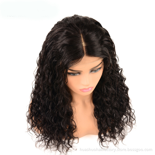 Huashuo Free Shipping  4*4 Human Lace Closure Wig Brazilian Virgin Human Hair Lace Wigs With Baby Hair Water Wave